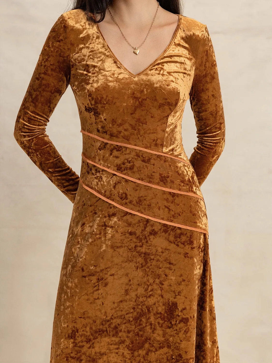 V-Neck Long Sleeve Midi Dress.