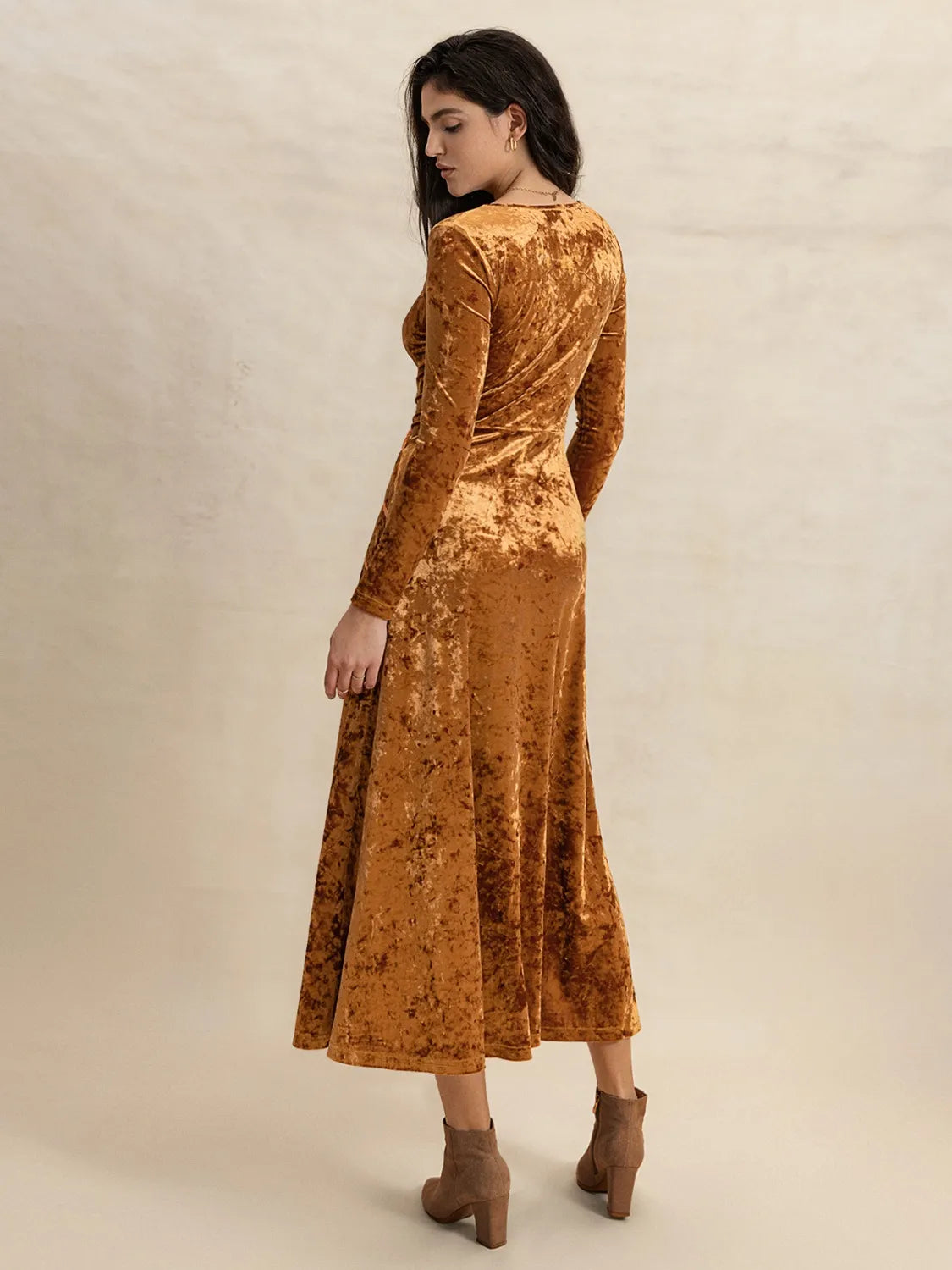 V-Neck Long Sleeve Midi Dress.