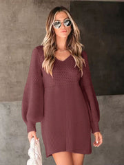 Perfee V-Neck Long Sleeve Sweater Dress.