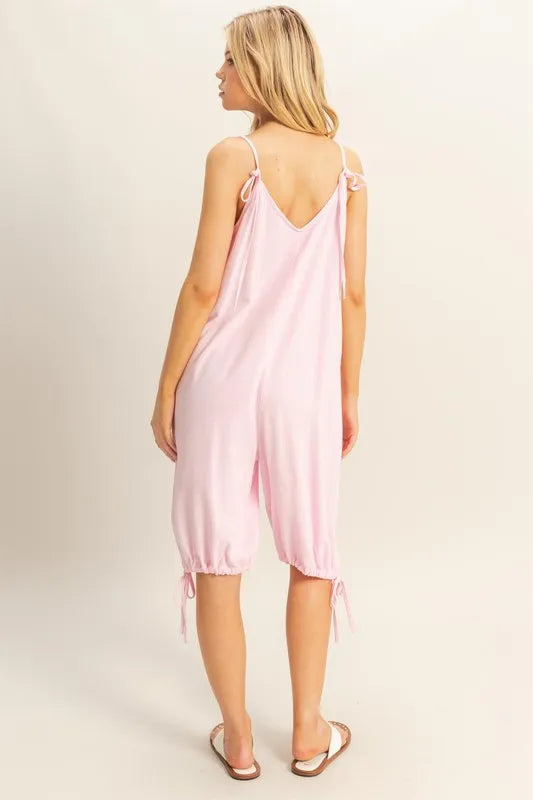 V-Neck Pocket Detail Side Tie Hem Romper