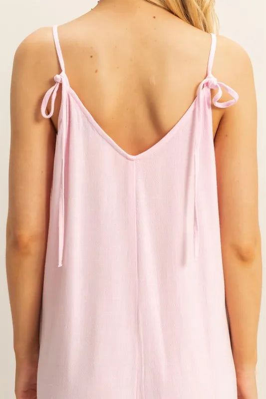 V-Neck Pocket Detail Side Tie Hem Romper