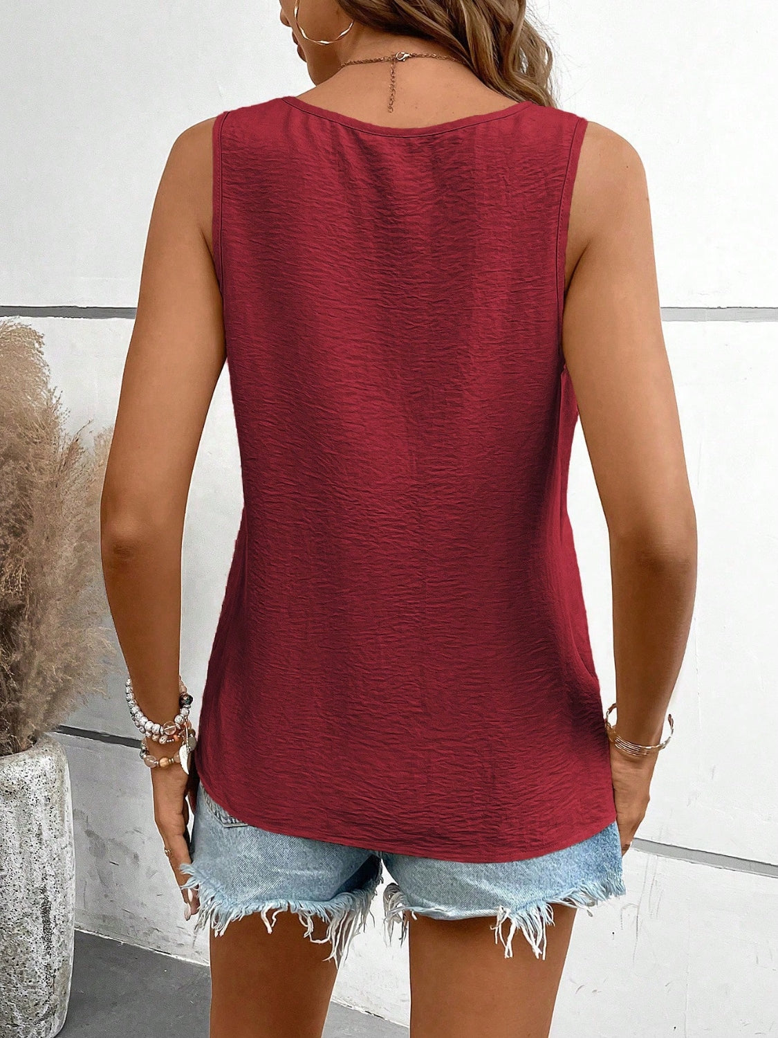 V-neck ruched tank, opaque.