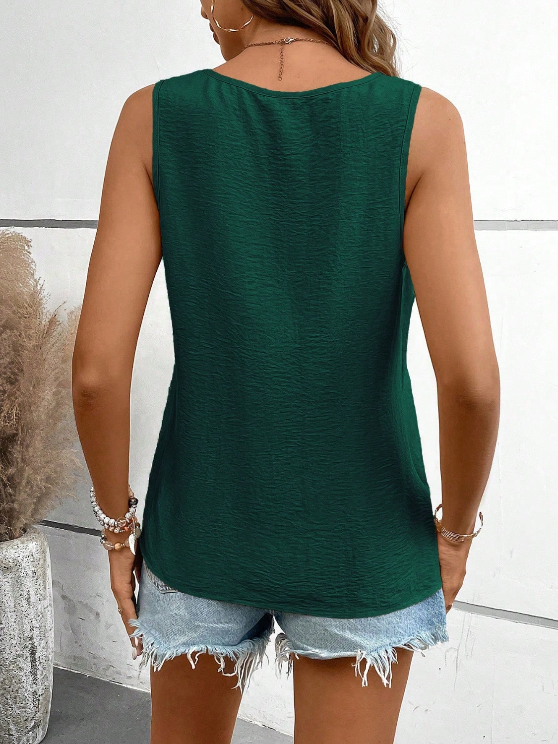 V-neck ruched tank, opaque.
