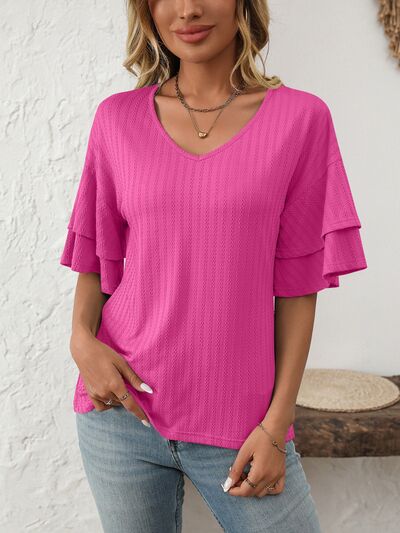 V-Neck Ruffle Half Sleeve Top