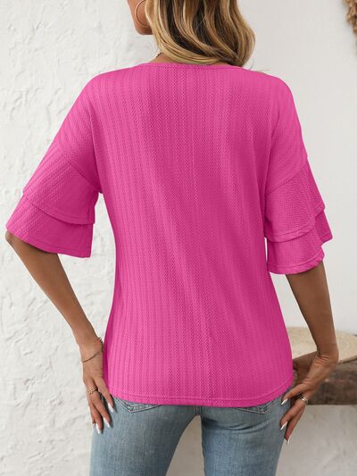 V-Neck Ruffle Half Sleeve Top