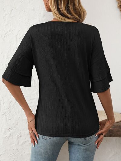 V-Neck Ruffle Half Sleeve Top