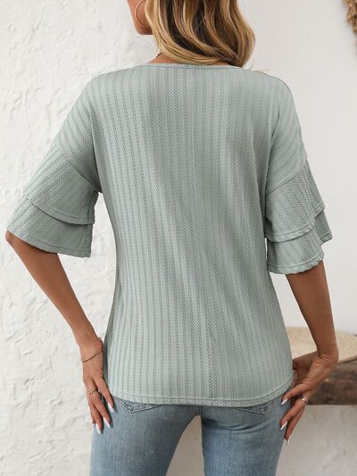 V-Neck Ruffle Half Sleeve Top