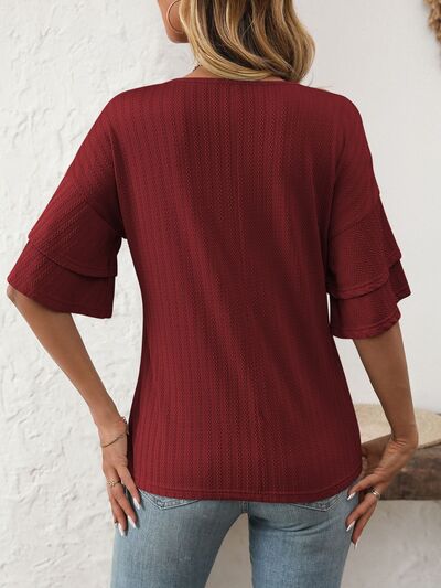 V-Neck Ruffle Half Sleeve Top