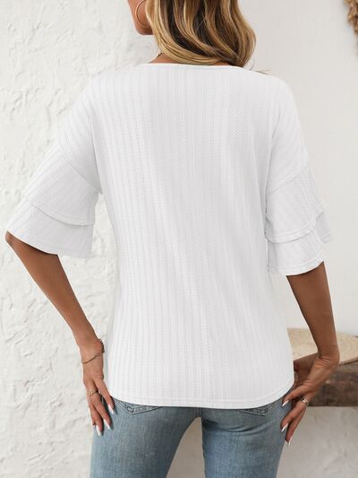 V-Neck Ruffle Half Sleeve Top