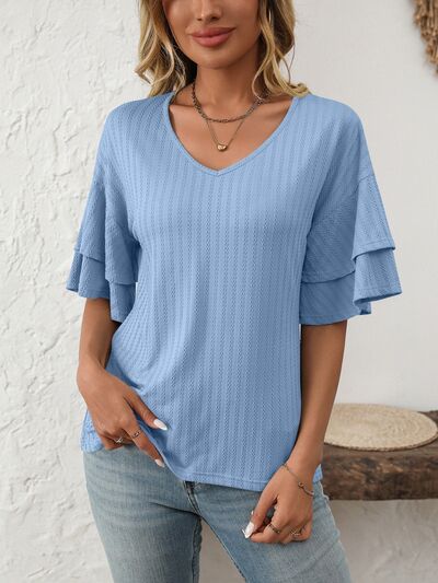 V-Neck Ruffle Half Sleeve Top
