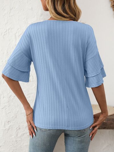 V-Neck Ruffle Half Sleeve Top