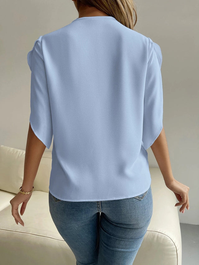 V-Neck Short Sleeve Blouse.