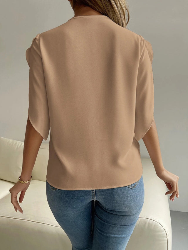 V-Neck Short Sleeve Blouse.