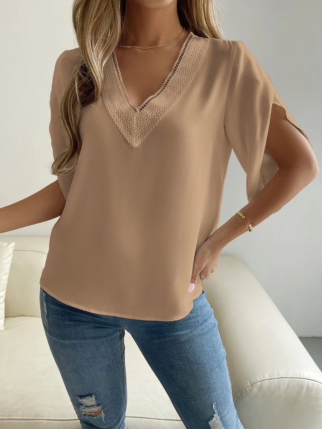 V-Neck Short Sleeve Blouse.