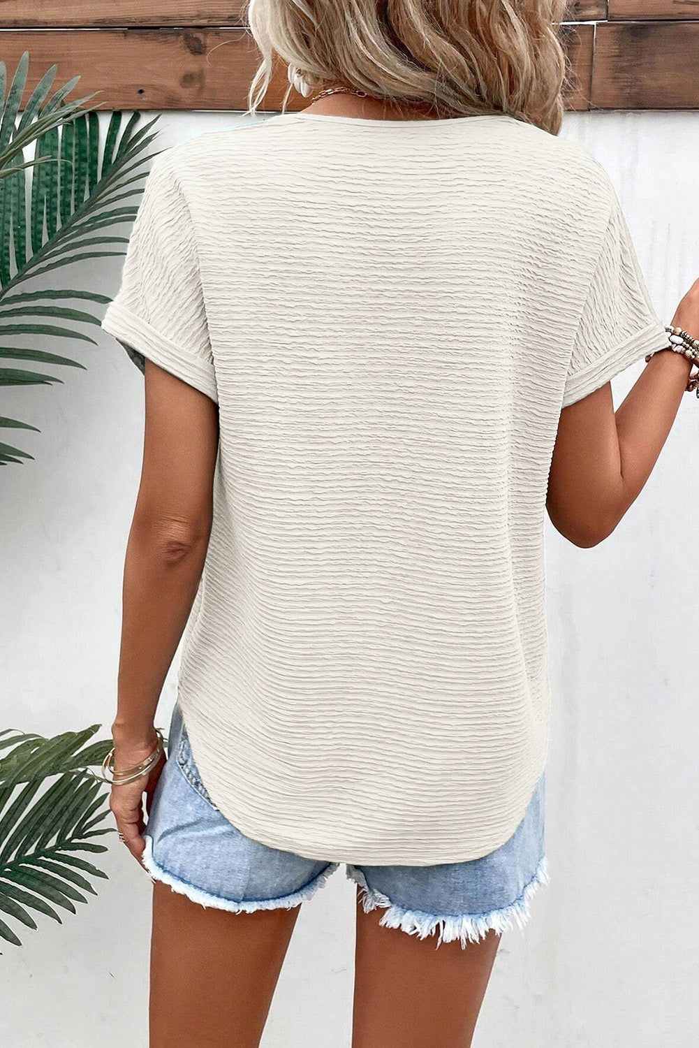 V-Neck Short Sleeve Blouse.