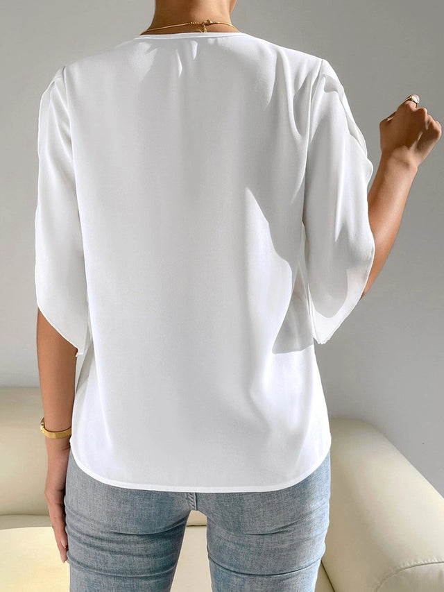 V-Neck Short Sleeve Blouse.