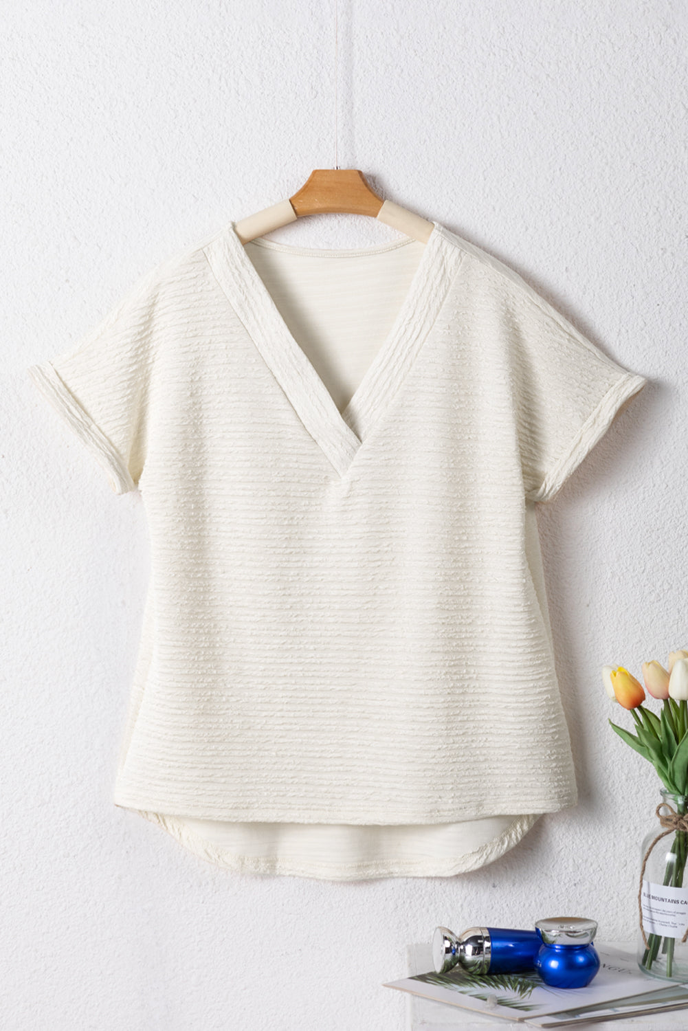 V-Neck Short Sleeve Blouse.