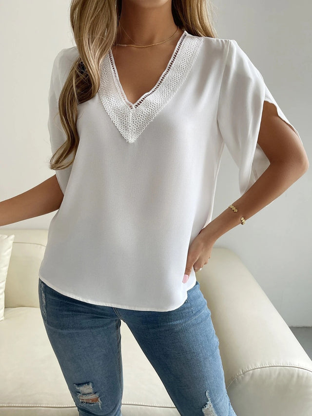 V-Neck Short Sleeve Blouse.
