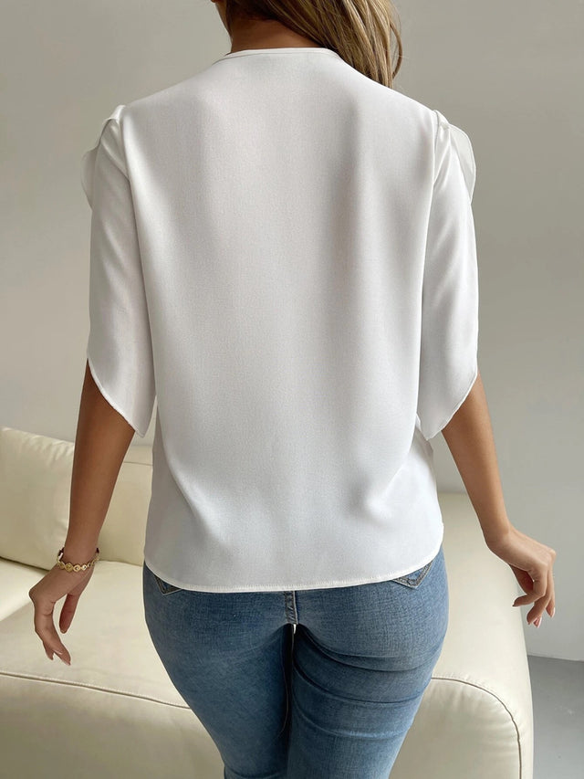 V-Neck Short Sleeve Blouse.