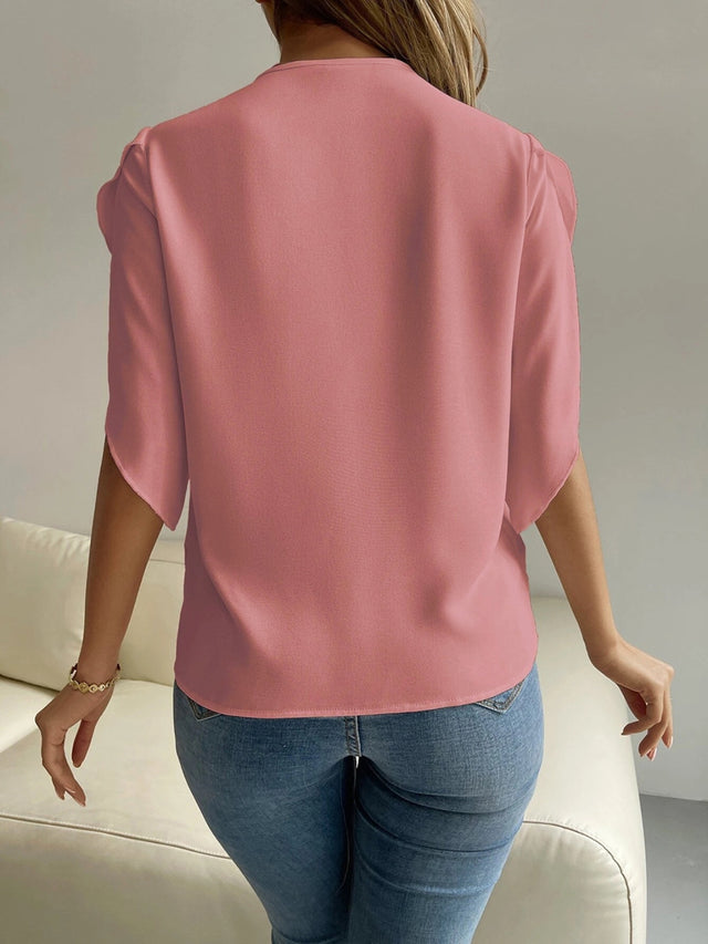 V-Neck Short Sleeve Blouse.