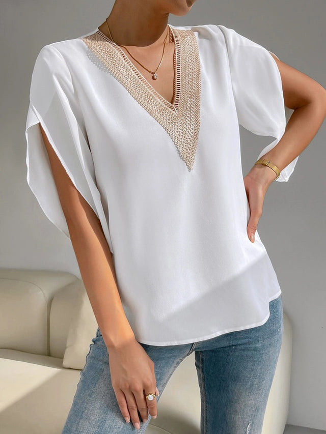 V-Neck Short Sleeve Blouse.