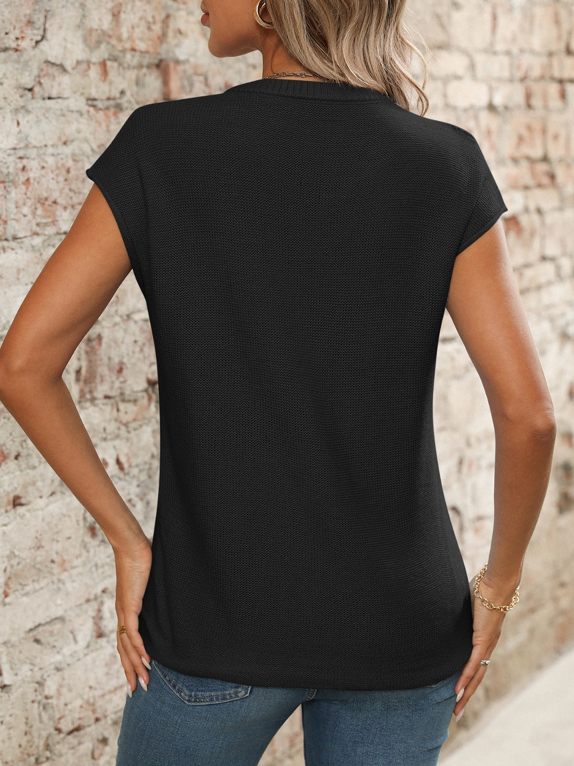 V-Neck Short Sleeve Knit Top.