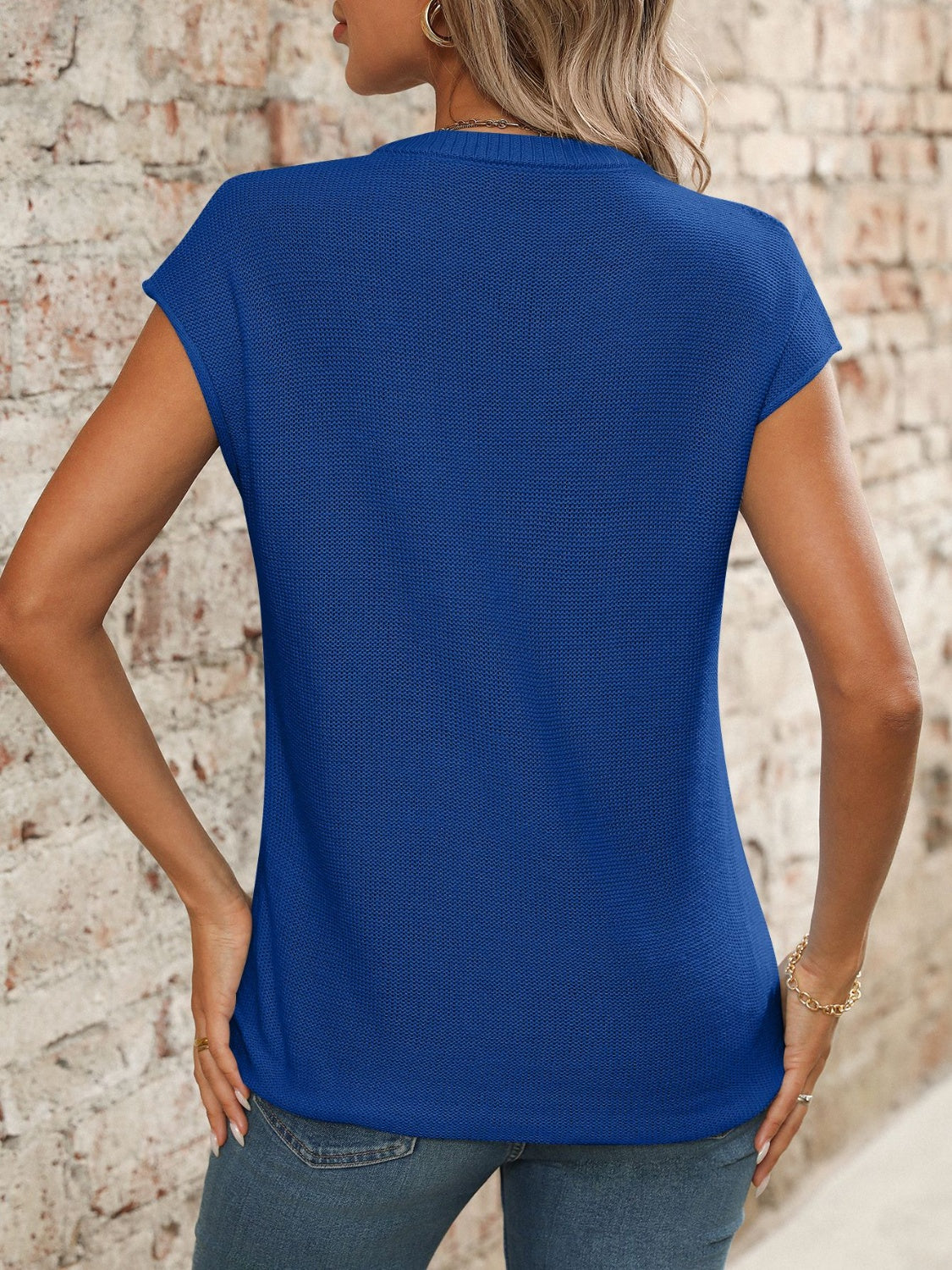 V-Neck Short Sleeve Knit Top.