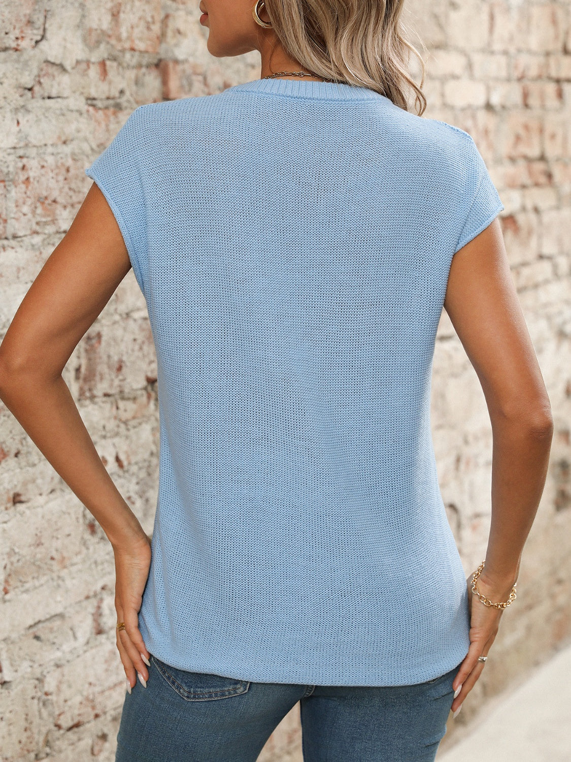 V-Neck Short Sleeve Knit Top.