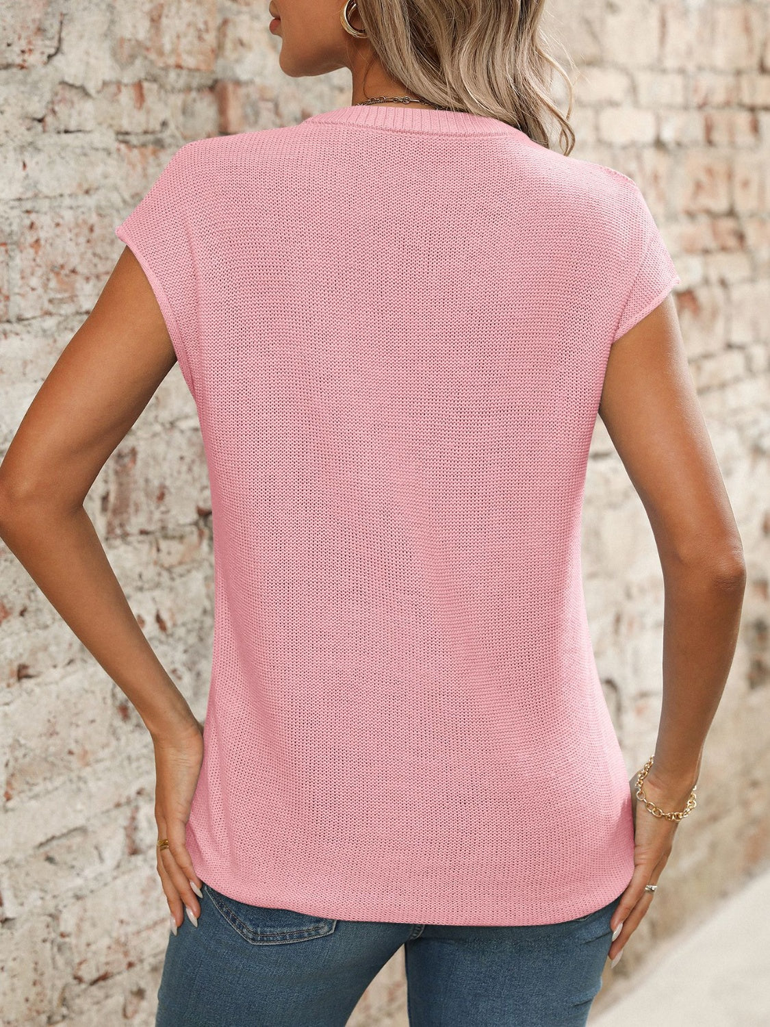 V-Neck Short Sleeve Knit Top.