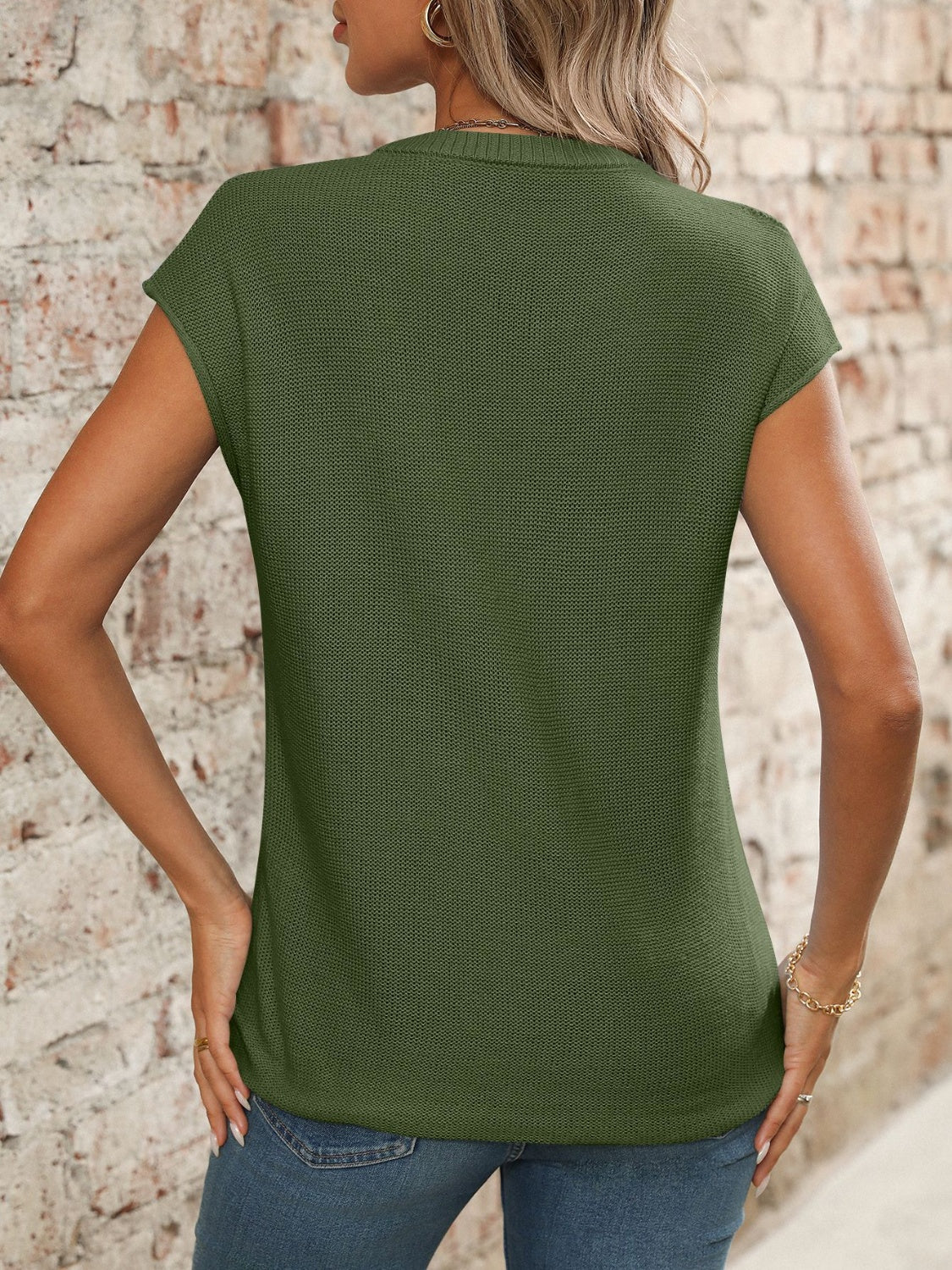 V-Neck Short Sleeve Knit Top.
