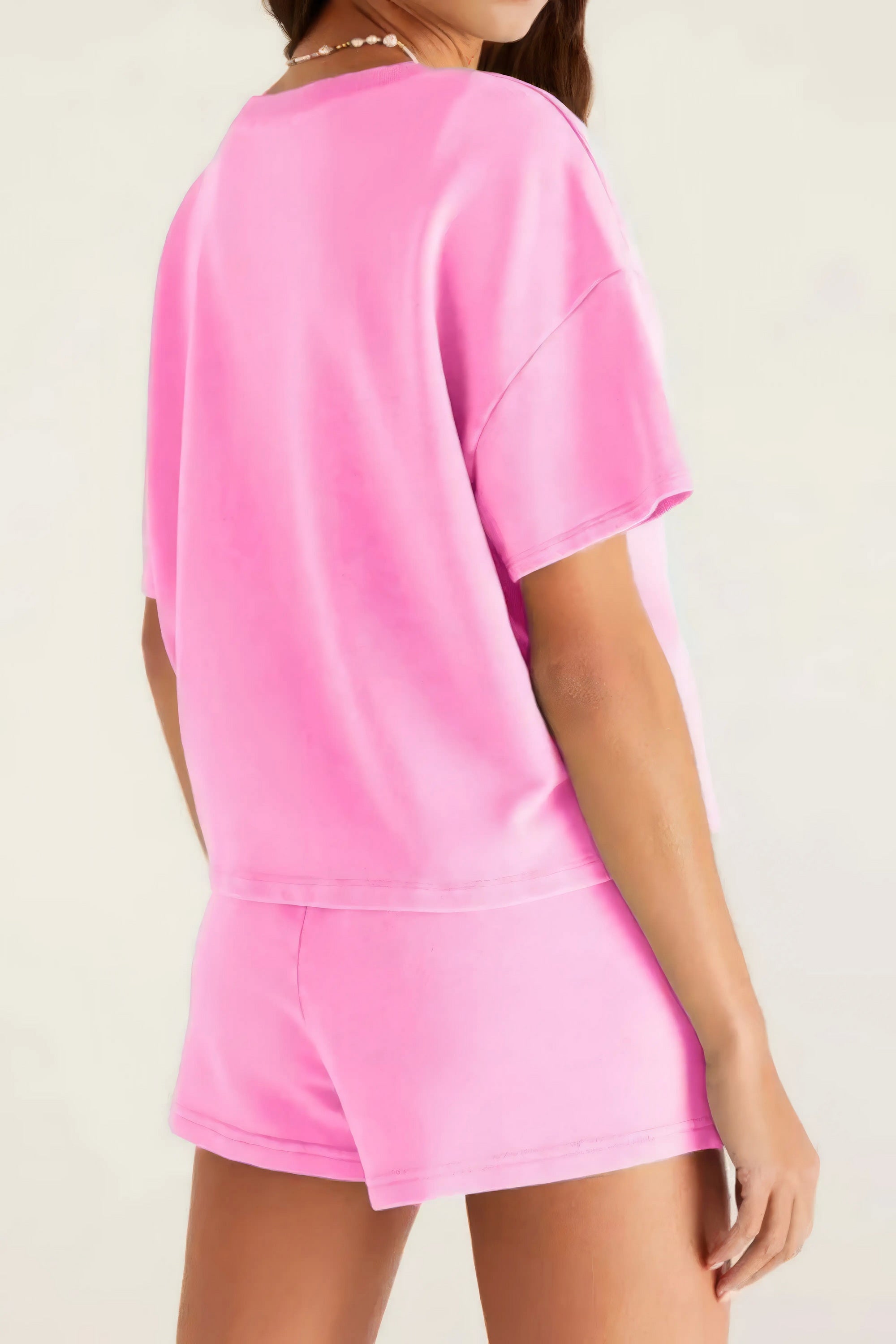 v neck short sleeve top and shorts set everyday essential, comfortable women's two-piece outfit, basic style summer wear, versatile v-neck top, relaxed fit shorts, ideal for daily casual wear
