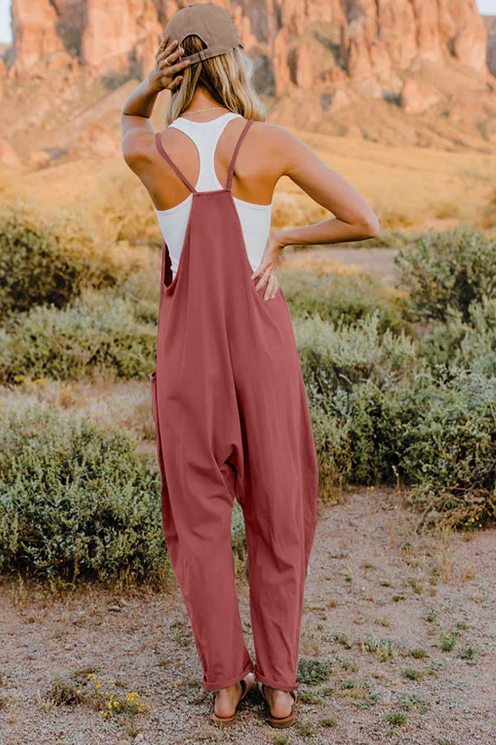 V-Neck Sleeveless Jumpsuit with Pockets.