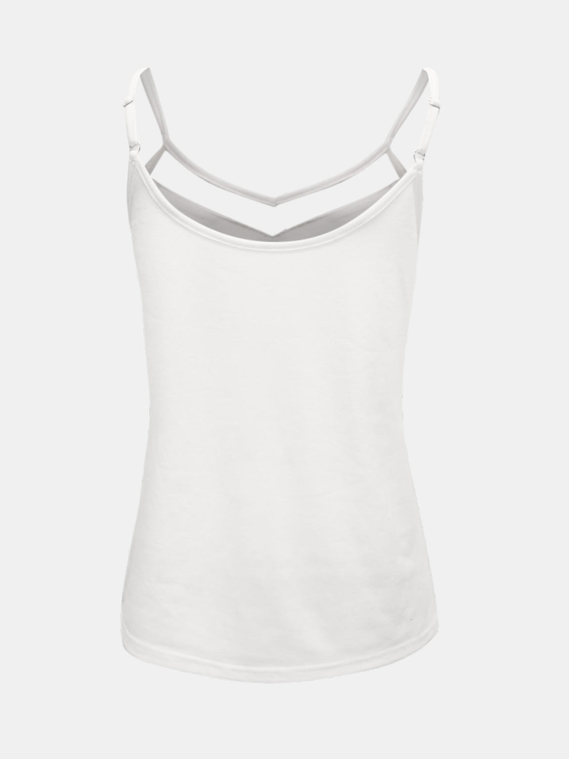 Full size V-neck spaghetti strap cami, semi-sheer.
