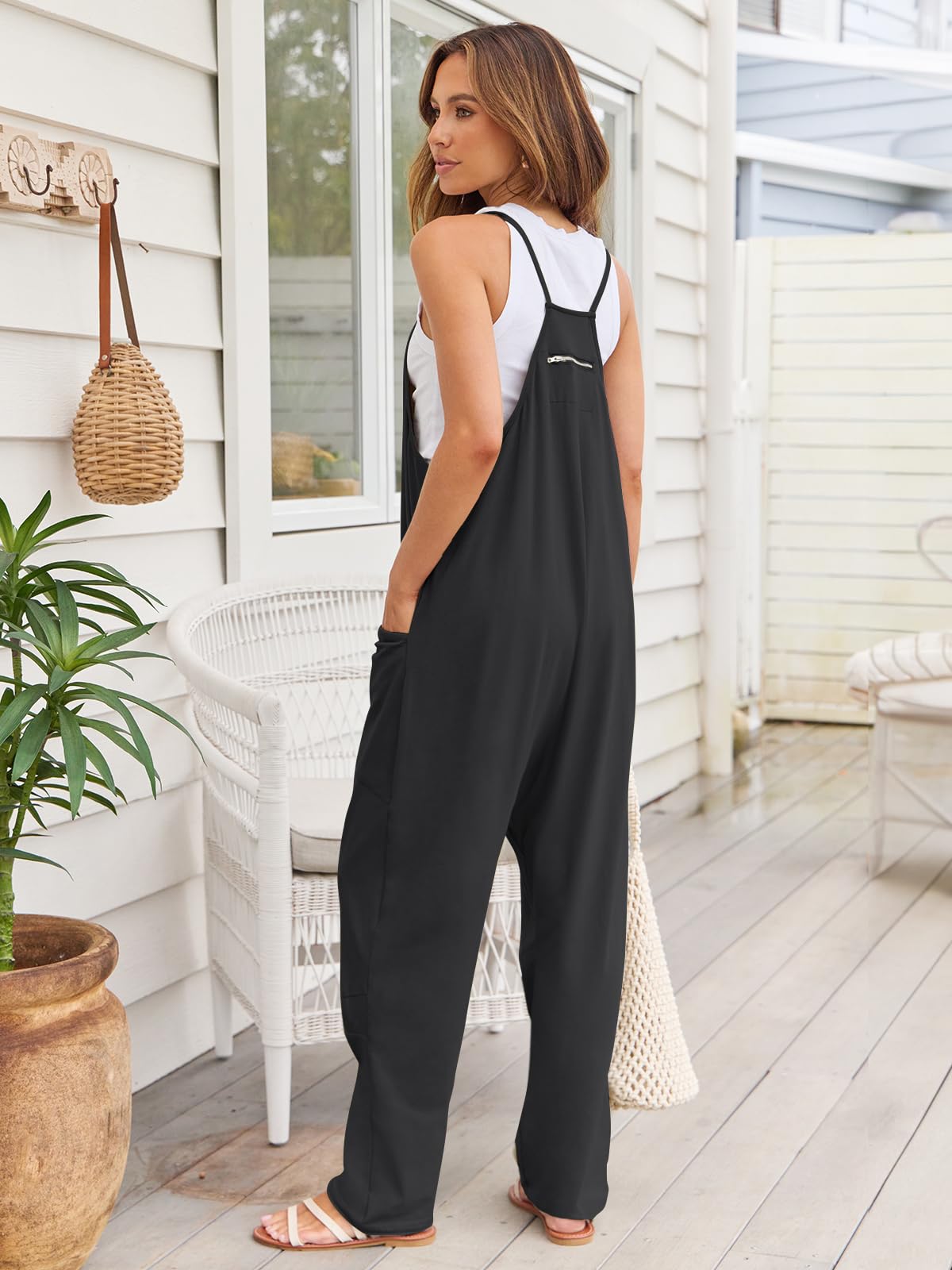 V-Neck Spaghetti Strap Jumpsuit with Pockets.