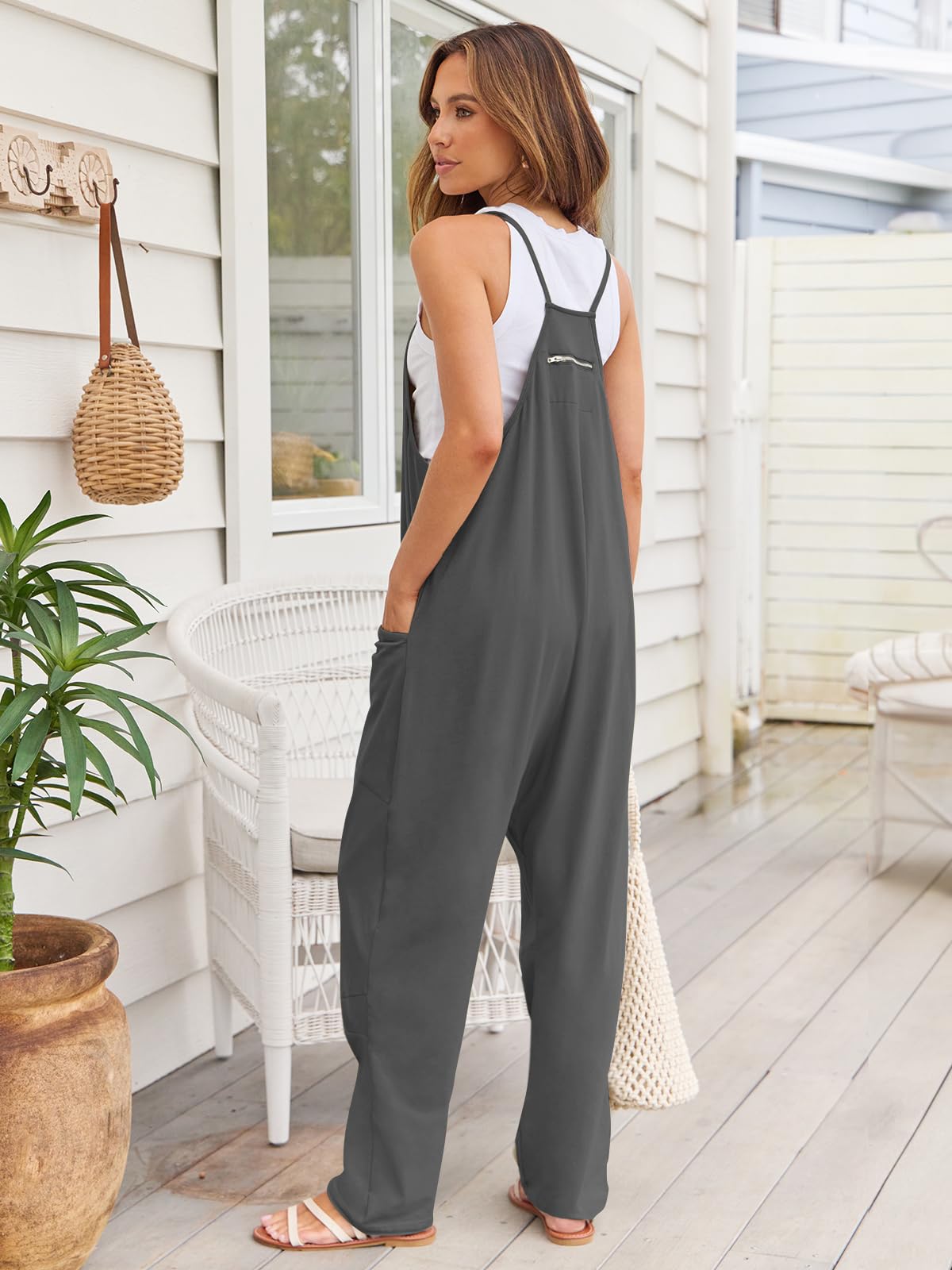 V-Neck Spaghetti Strap Jumpsuit with Pockets.