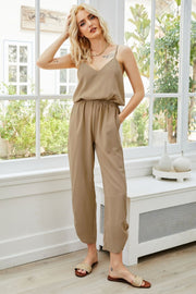 Off-Shoulder Jumpsuit with Pockets and Tie.