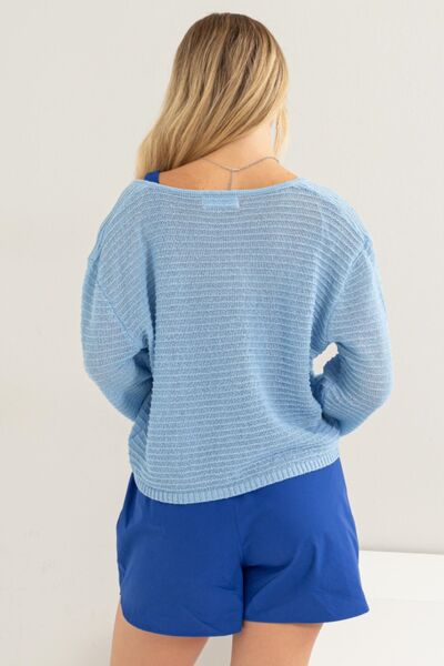 Hyfve V-Neck Stripe Texture Long Sleeve Top.