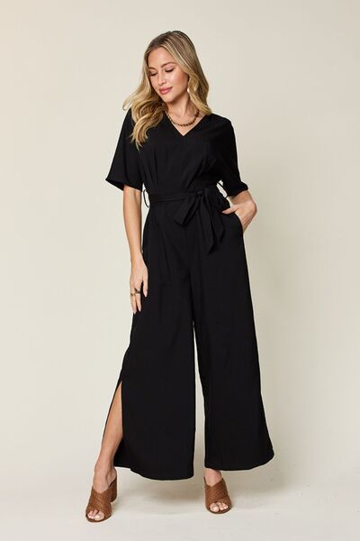 Knotted Strap Romper with Pockets and Tied Detail.