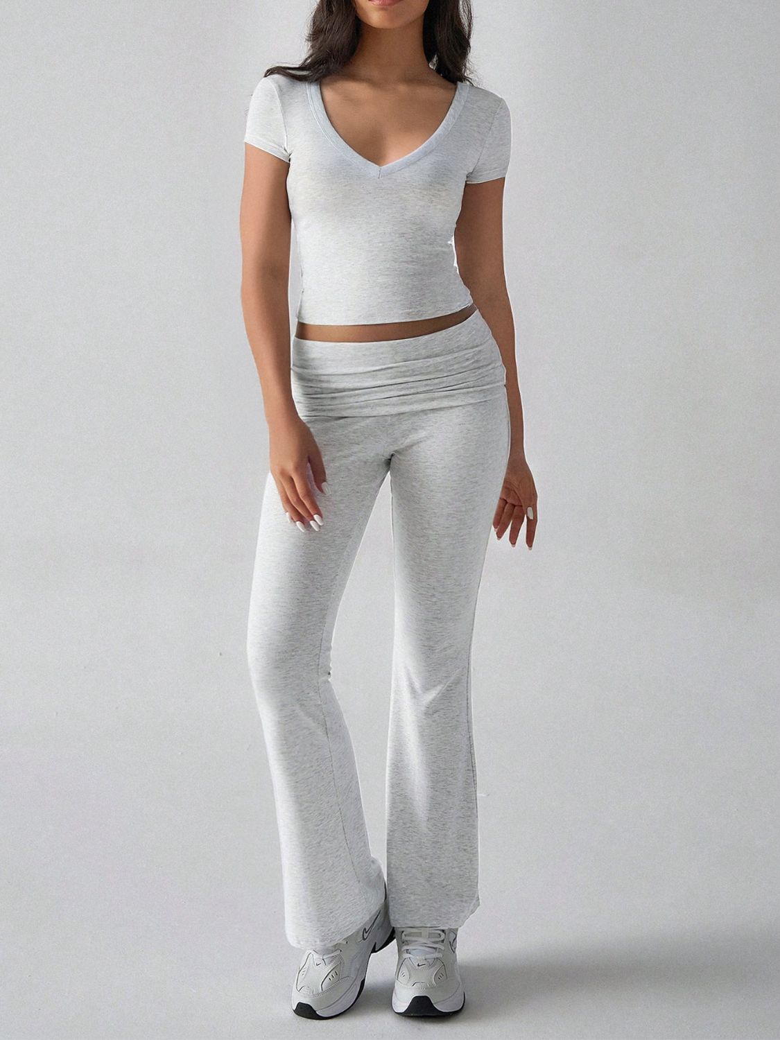 Devine V-Neck Top and Bootcut Leggings Set.