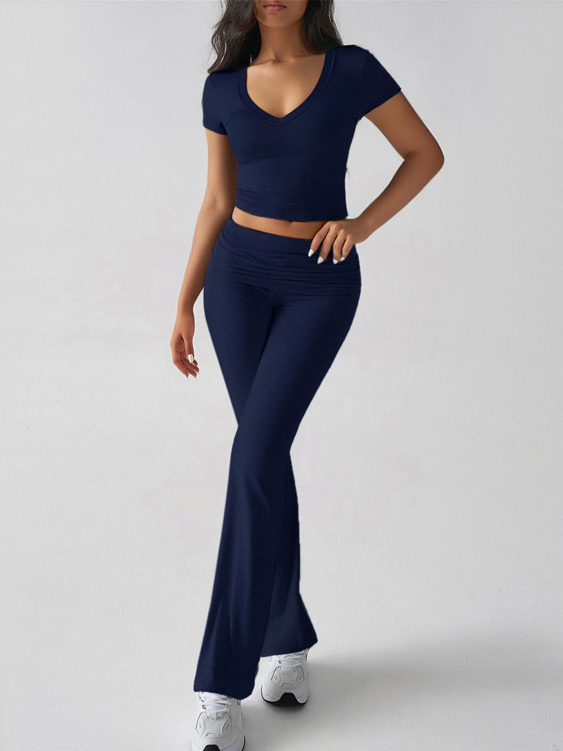 Devine V-Neck Top and Bootcut Leggings Set.