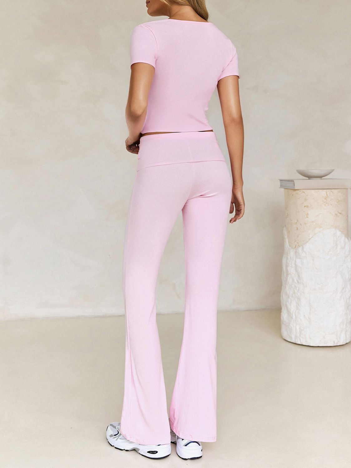 Devine V-Neck Top and Bootcut Leggings Set.