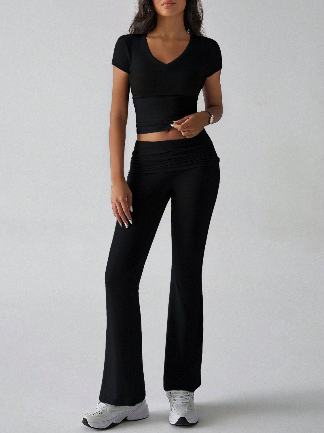 Devine V-Neck Top and Bootcut Leggings Set.