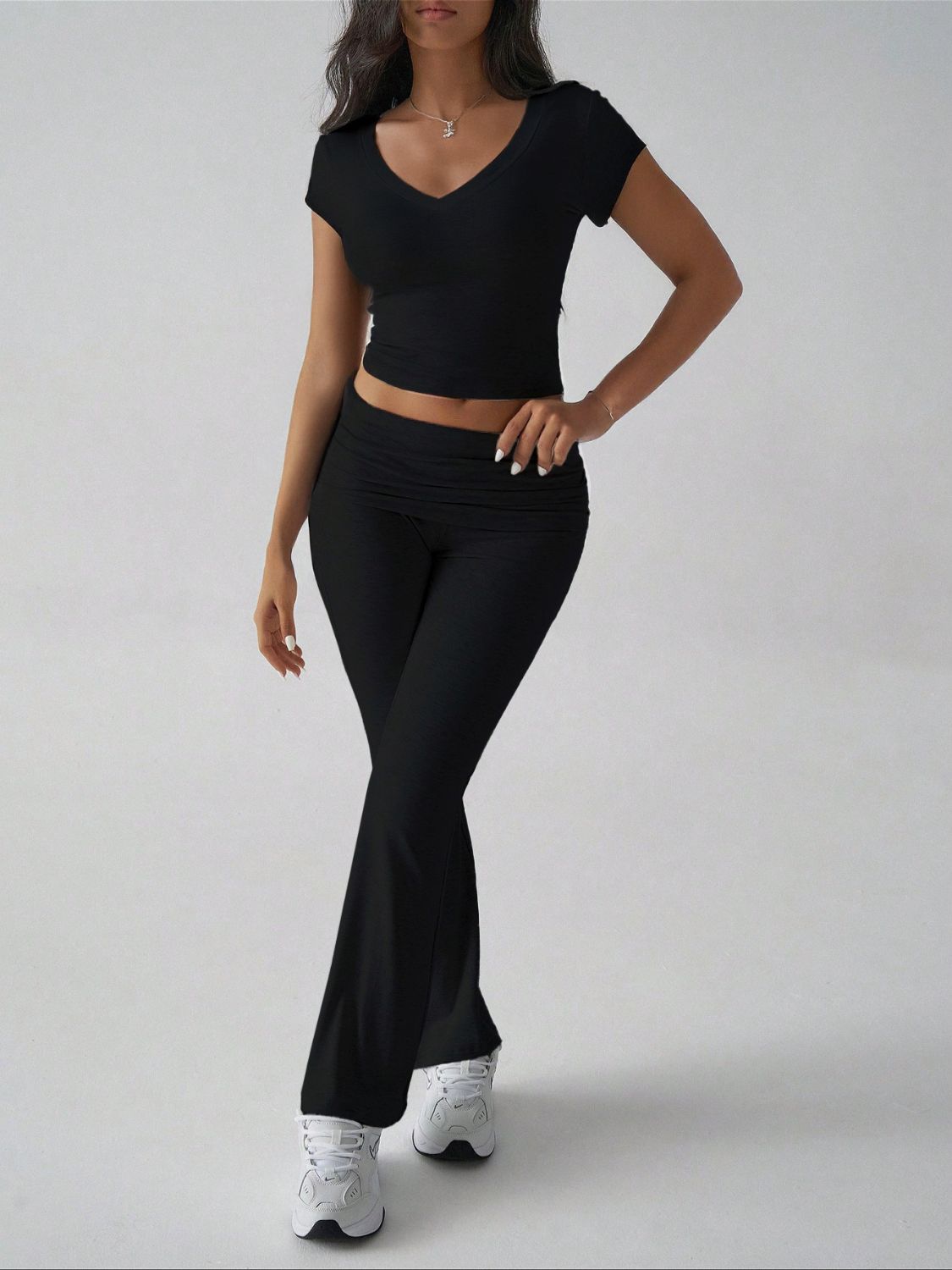 Devine V-Neck Top and Bootcut Leggings Set.