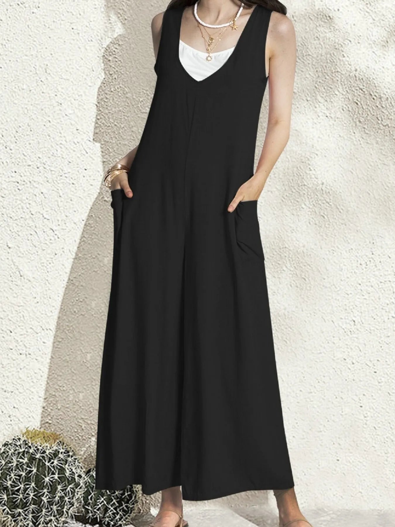 V-Neck Wide Leg Jumpsuit