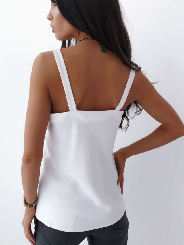 V-neck wide strap cami, opaque and slightly stretchy.