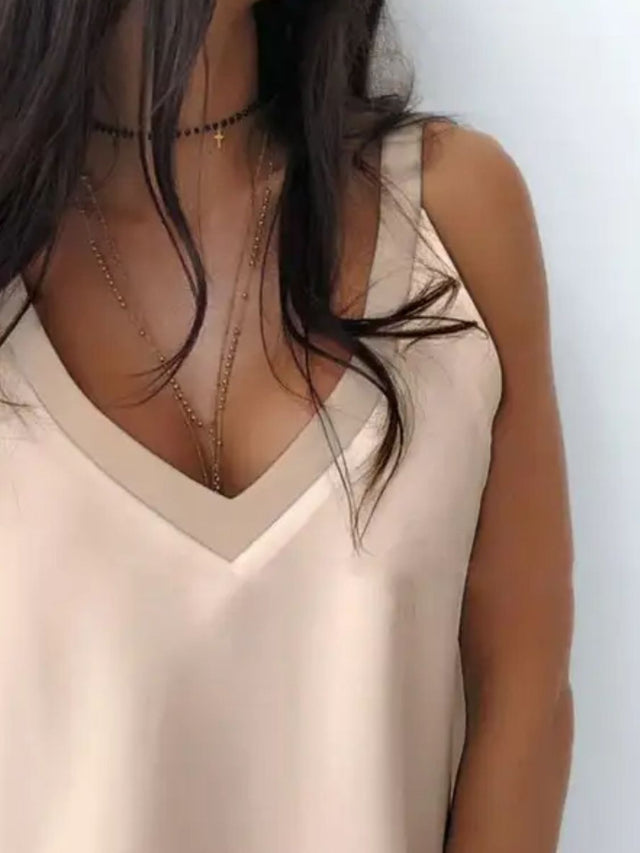 V-neck wide strap cami, opaque and slightly stretchy.
