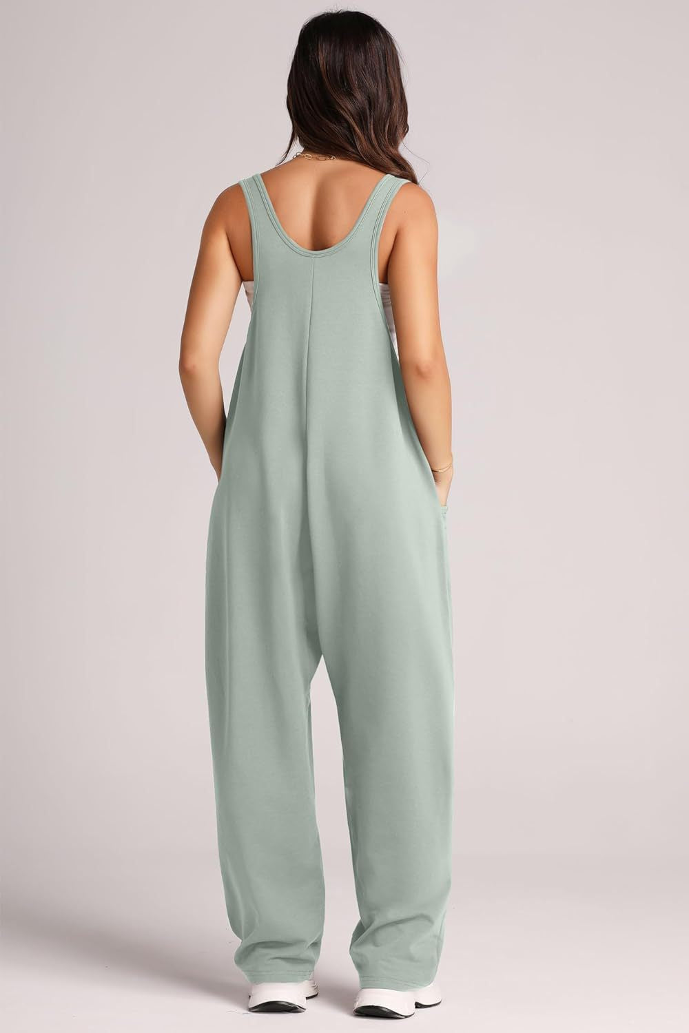 V-Neck Wide Strap Overalls with Pockets.