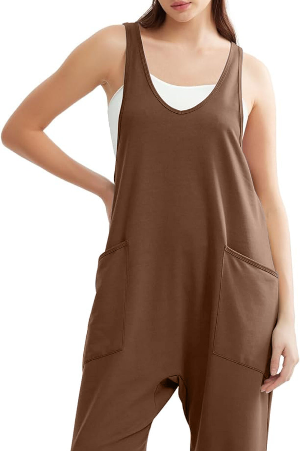 V-Neck Wide Strap Overalls