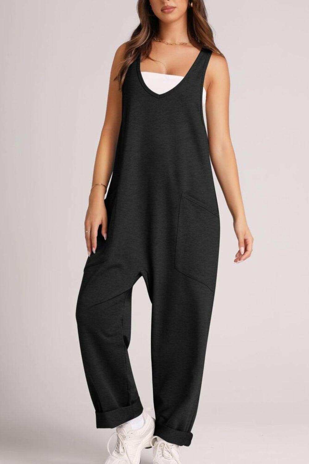 V-Neck Wide Strap Overalls