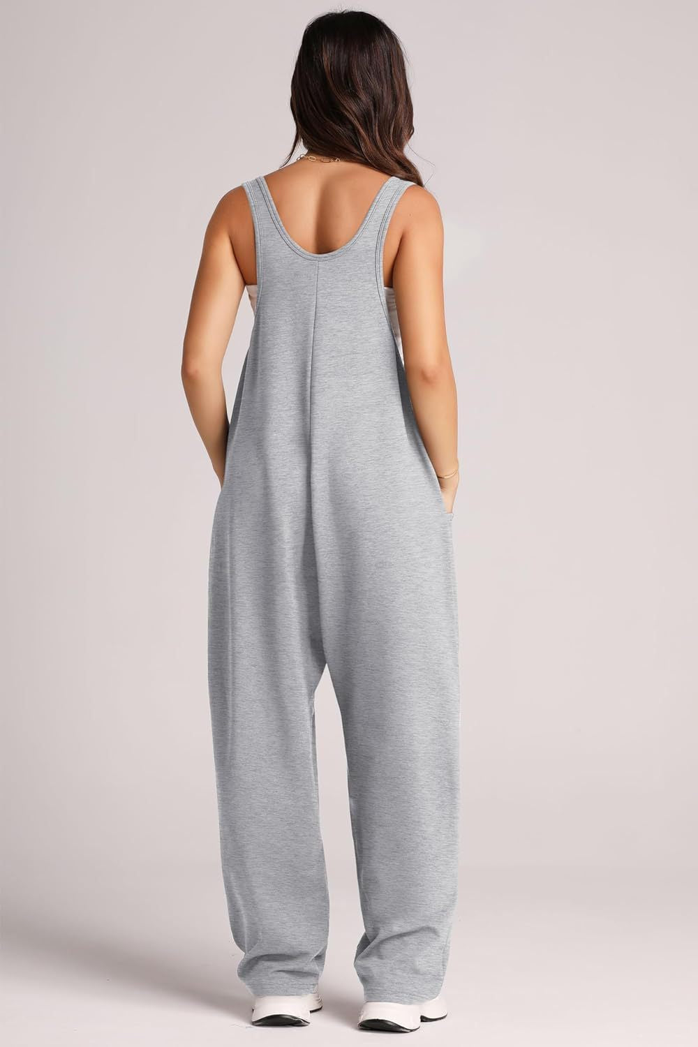 V-Neck Wide Strap Overalls with Pockets.